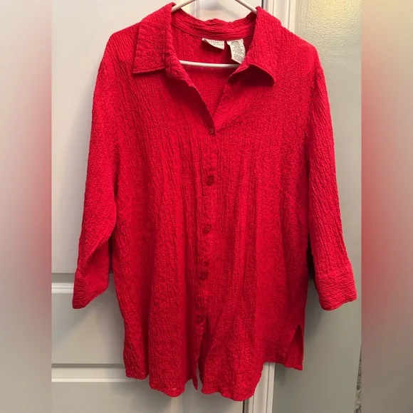 Red Casual Button Down Shirt - Picture 1 of 4
